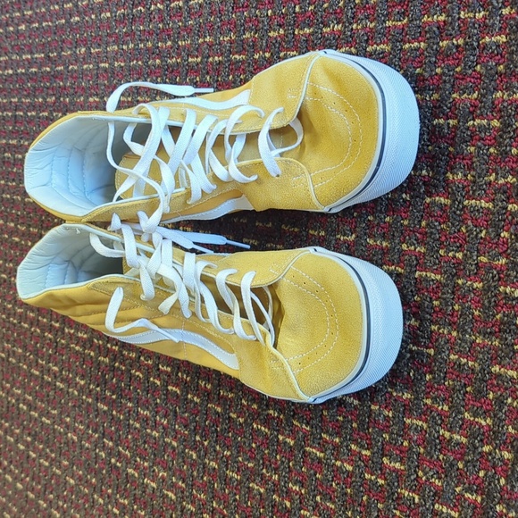 Vans Sk8 Hi Suede Gold and Black High-Top Sneakers - Picture 2 of 5